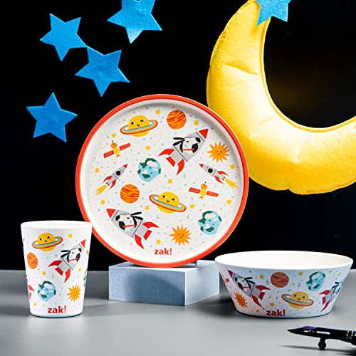 Image of Zak Designs Kids Dinnerware Set 3 Pieces, Durable and Sustainable Melamine Bamboo Plate, Bowl, and Tumbler are Perfect For Dinner Time With Family (Spaceships)