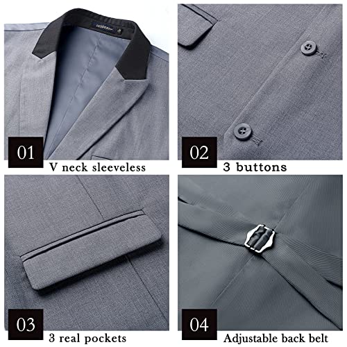 HISDERN Men's Suit Vest Formal Dress Waistcoat Business Vest Casual Wedding Tuxedo With Pockets V-Neck for Suit Vests3