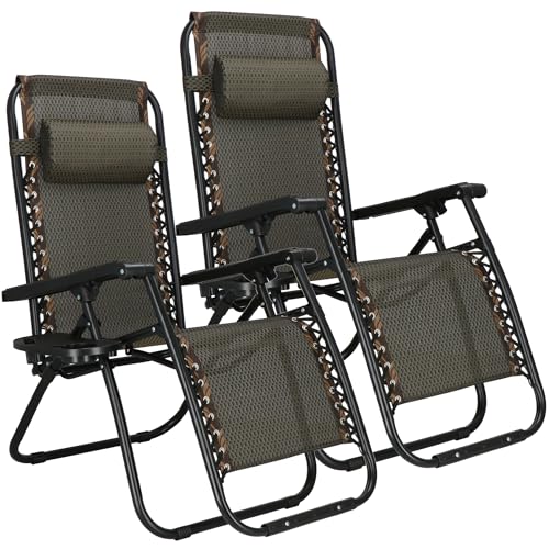 SPRINGOS Lot de 2 Chaises Longues Pliantes avec Appui-Tête – Transat de Jardin avec Accoudoirs,...