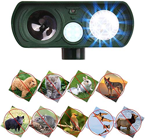 Humutan Dog Repellent, Outdoor Solar Powered Animal Chasing Deterrent, Waterproof Ultrasonic Repeller with Motion Sensor and Flashing Lights