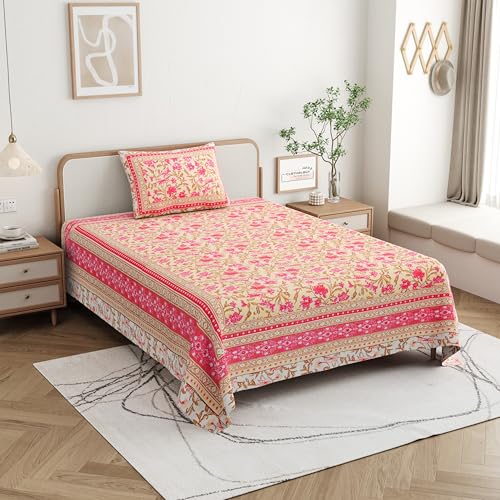 Image of Skin Friendly bedsheet for Single Size Bed Cotton bedsheets, 1 Single Size bedsheet Cotton with 1 Pillow Cover | 180 TC Soft Bed Sheet Single Size