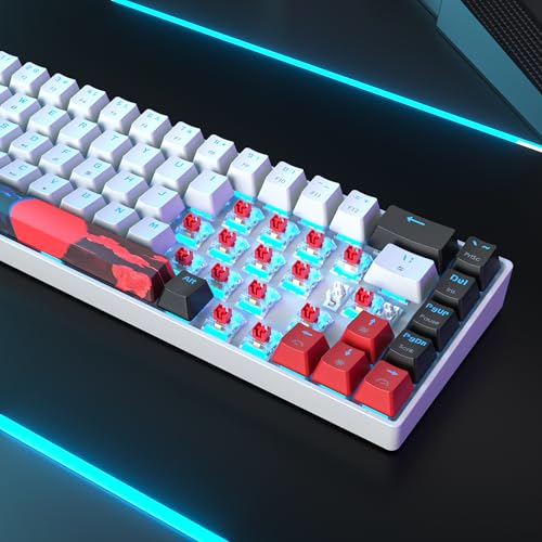 Image of Protable 60% Percent Gaming Keyboard Mechanical, Mini Compact Ice-Blue LED Backlit 68 Keys Wired Office Keyboard with Red Switch for Mac /Win /PS4 /PS5（68White /red Switch）