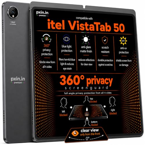 Image of Pxin 360 Pro Privacy Screen guard compatible with itel VistaTab 50 | Anti Glare | Anti UV | Anti Blue | Anti Reflection | Privacy Filter | Unbreakable Build