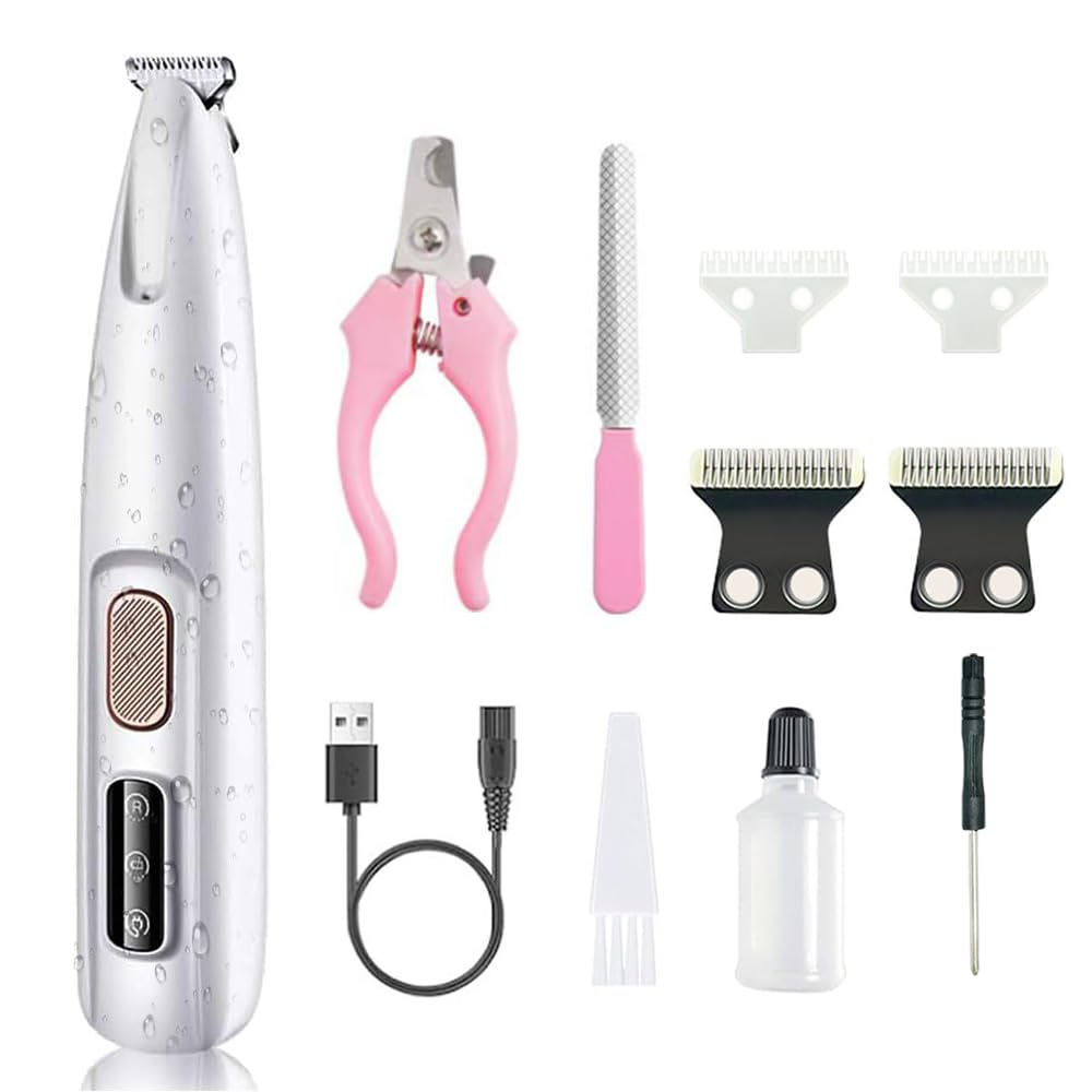 DYINHODI Dog Clipper Electric Paw Trimmer with LED Light - Waterproof, Rechargeable, Low Noise Pet Hair Shaver for Dogs and Cats(Equipped with Replacement blade2pcs) ?