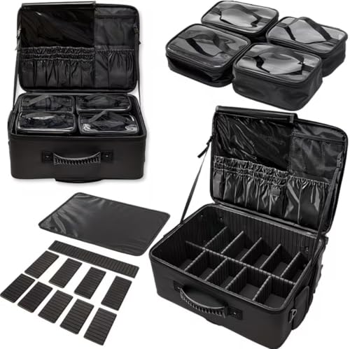 Image of Adson Multifunctional Professional Beauty Makeup Artist Rolling Cosmetic Aluminium Vanity Trolley Beauty Train case Makeup Cosmetic Trolley Hairstylist Travel Organizer (Cool Black)