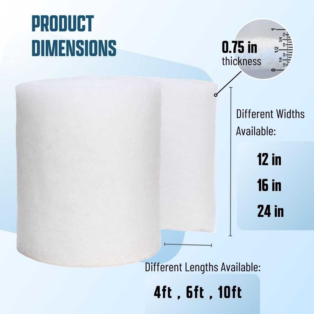 Rollo de filtro para acuario, sin tintes, 12 x 72 pulgadas (6 pies) x 0.75 pulgadas, corte para ajustar, duradero, compatible con acuarios de peces y arrecifes, agua limpia