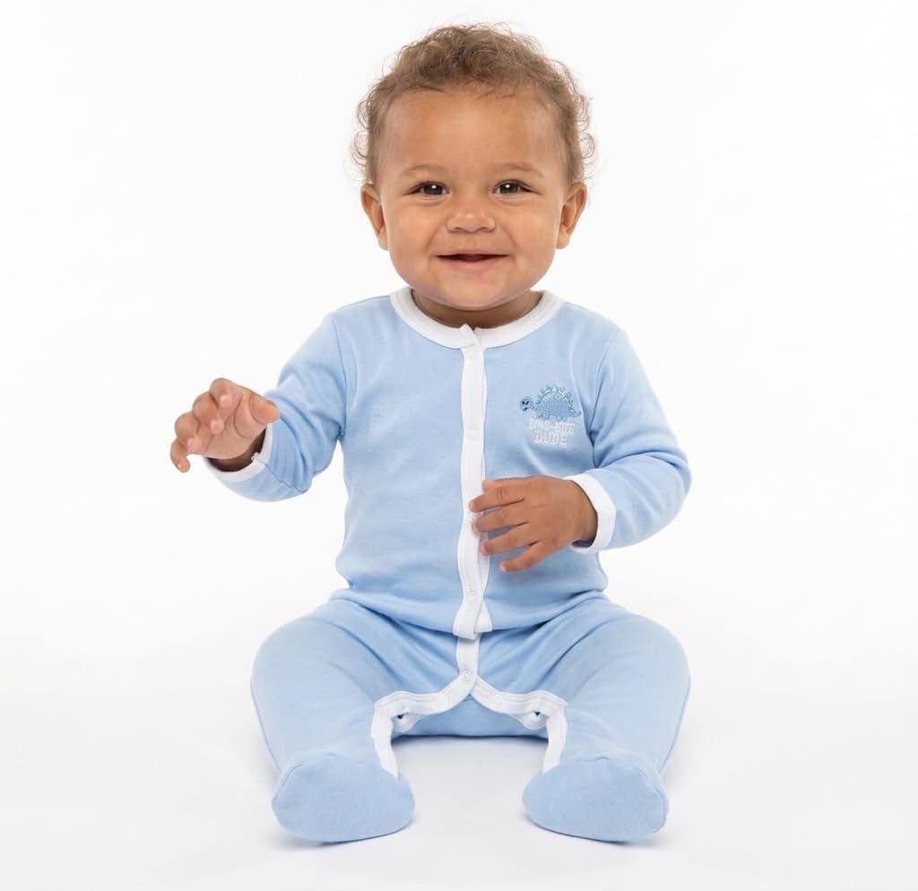 Cudlie 4-Pack Infant Footed Snap Coverall, Multipack Baby One-Piece Outfits, Soft Cotton Blend, Easy Snap Closure, 0-9M image 5