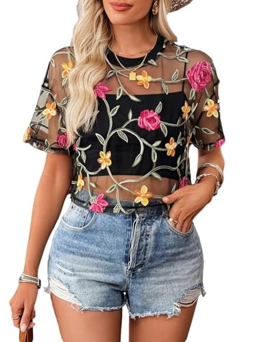 トップス SHEER FLOWER SHORT SLEEVE SHIRTS 51tWyhF-b7L.jpg