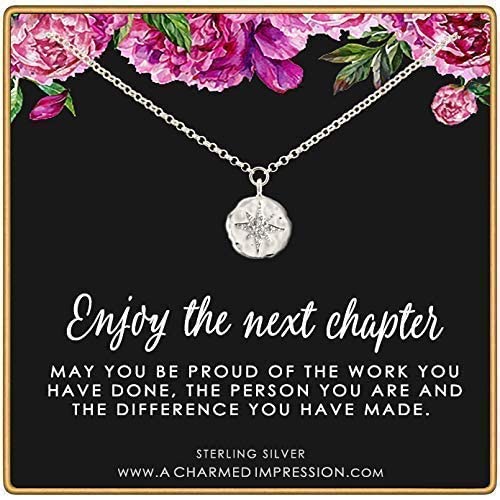 A Charmed ImpressionEnjoy the Next Chapter • Congratulations Retirement or Promotion Gift • 925 Sterling Silver • Diamond Starburst Necklace • Service Appreciation Gratitude • Be Proud of the Difference You Have Made