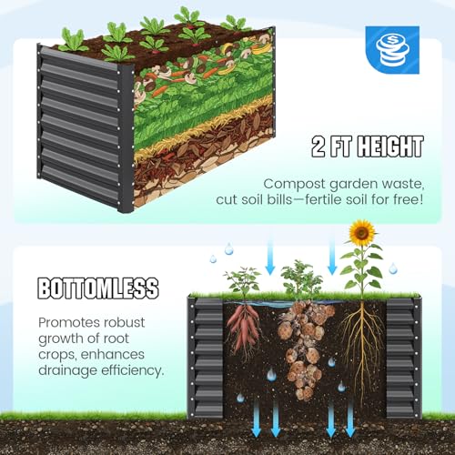 Image of Quictent Galvanized Raised Garden Bed 4x3x1 Ft Metal Planter Box for Vegetables Bottomless for Backyard Dark Grey 2PCS