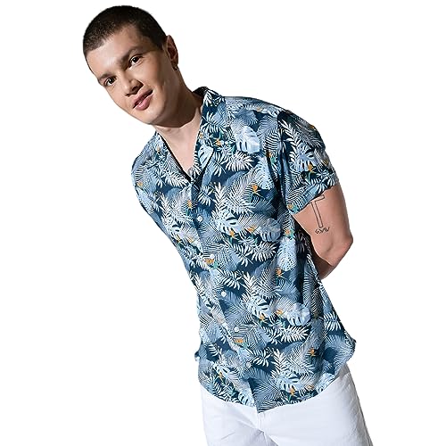 Image of Hubberholme Men's Rayon Relaxed Fit Printed Half Sleeve Resort Shirt