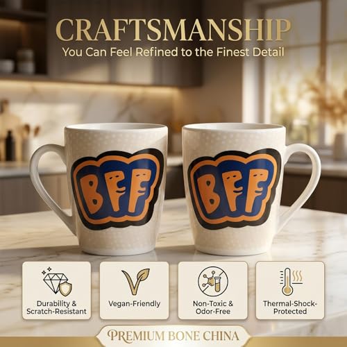 Image of UPC Premium Bone China Coffee Mug Set of 2 | Elegant Ceramic Tea & Coffee Cups for Home, Office & Cafe | Lightweight, Durable, Microwave & Dishwasher Safe Mug Set | Luxury Drinkware Collection