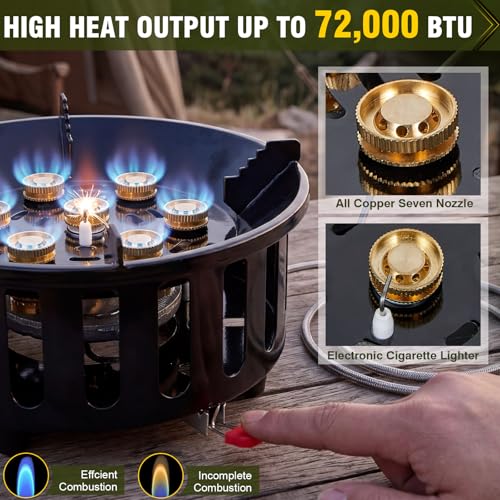 Image of Bestfire 72,000 BTU High Output Propane Burner, Windproof Outdoor Gas Stove with Piezo Ignition, Portable Camping Stove with 3 Adapters & Carrying Bag for Tailgating, Brewing, Grilling - 4ft Hose