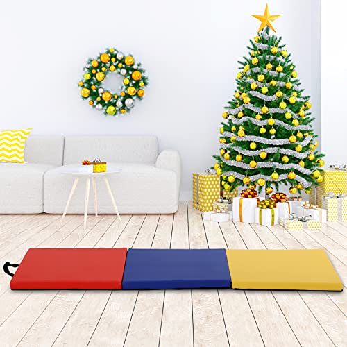 Gymnastics Mat For Kids Adults, Folding Extra Thick Tumbling Mats With Carrying Handle, 6’X2’ Anti-Tear Lightweight Exercise Mat, Indoor/Outdoor Aerobics Stretching Gym Mats Equipment For Home #TOP1