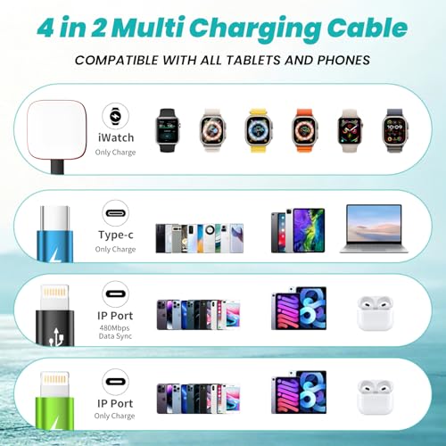 Image of Dual IP Multi Charging Cable with iWatch Charger, 2 Pack 5FT Travel