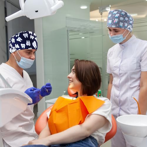 Image of Unittype 12 Pcs Dental Caps for Women Adjustable Dentist Scrub Cap Elastic Nurse Hats Teeth Pattern Working Hats Bulk