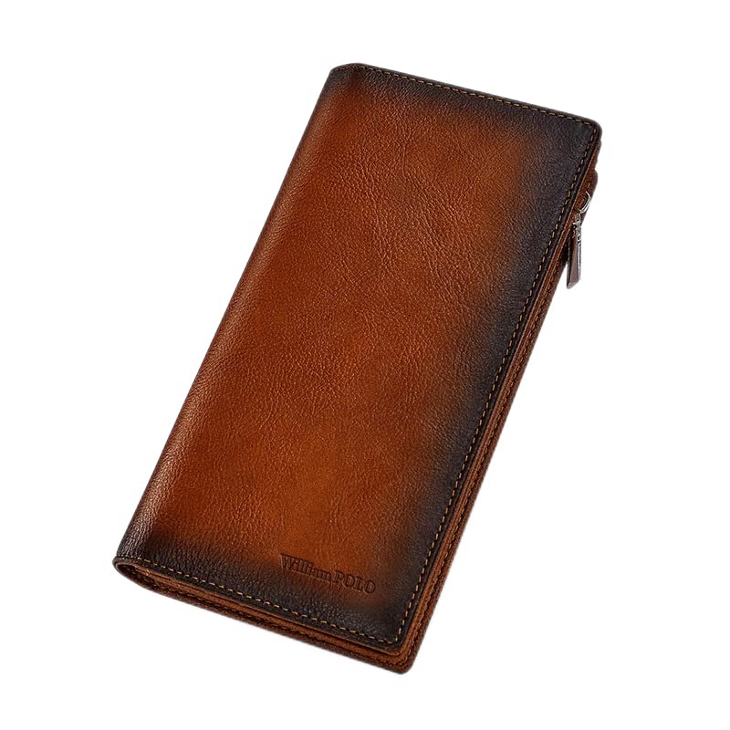 Men's Leather Wallet Long Wallet Vintage Leather Wallet Clutch Large Capacity Coin Purse Card Holder Luxury Wallet (yellowish brown)