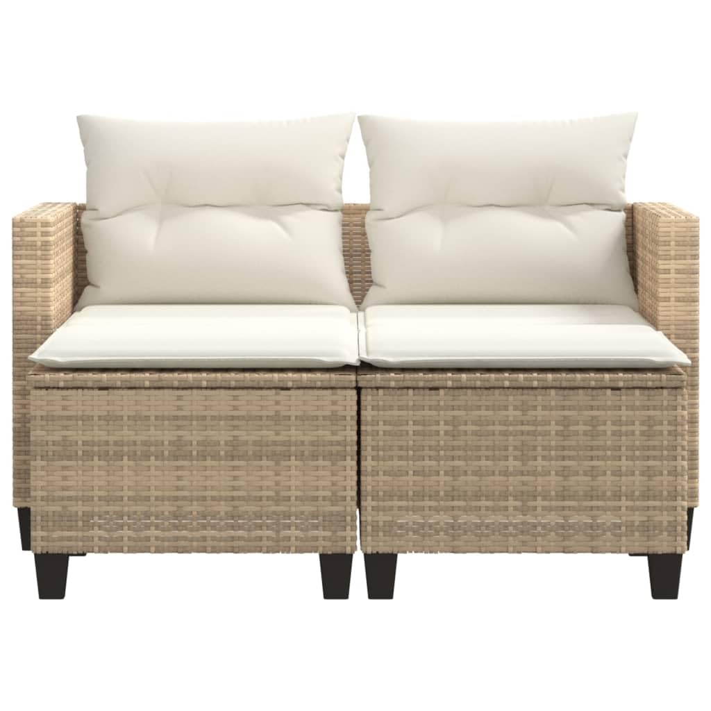 vidaXL Gartensofa 2-Sitzer mit Hockern, Outdoor Sofa Gartenmöbel, Garten Lounge Set Terrasse, Terrassenmöbel Zweisitzer, Beige Poly Rattan