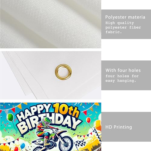 Image of Nuxovilar Happy 10th Birthday Banner Backdrop 71 inchx43 Polyester | Celebrate Party Supplies, Celebration Decor. Dirt Bike Birthday Party Decorations. Yard, Garage, Room. (Dirt Bike 10th)