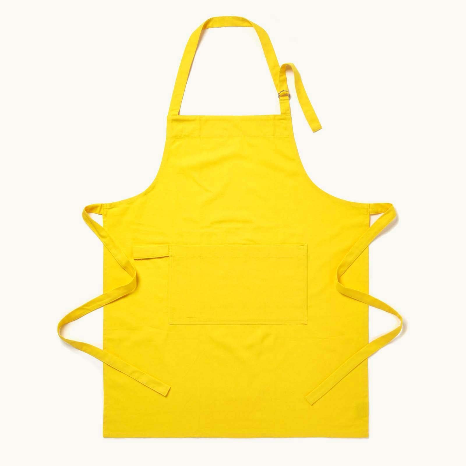 Homescapes Yellow Plain Cotton Apron With Pocket And Adjustable Straps - 80 X 85 Cm Extra Large