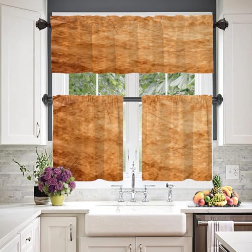 BaoNews Brown Gold Modern Copper Pattern Kitchen Valances for Windows,Abstract Scratch Marks Blackout Valances Curtains Multilayer Polyester Drapes for Kitchen Bedroom 2 Pack 52X16 Inches - image 8