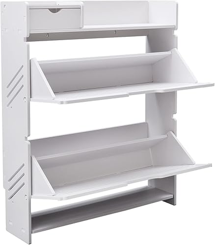 Miniatura 4 de DNYSYSJ Gabinete de zapatos con 2 cajones abatibles para entrada, organizador de almacenamiento de zapatos de entrada de 2 capas (2 cajones)