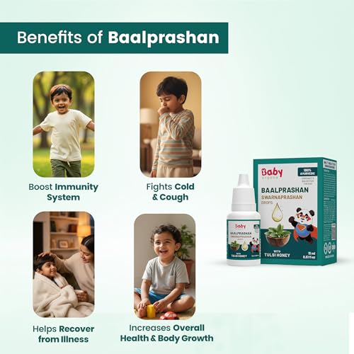 Image of BabyOrgano Swarnaprashan Drops for Kids, 0-15 Yrs, 15ml, Pack of 1 | Suvarnaprashan 24K Gold Drops, Swarna Bhasma, Brahmi, Shankhpushpi, Vacha & Tulsi Honey, Immunity, Brain & Growth Support