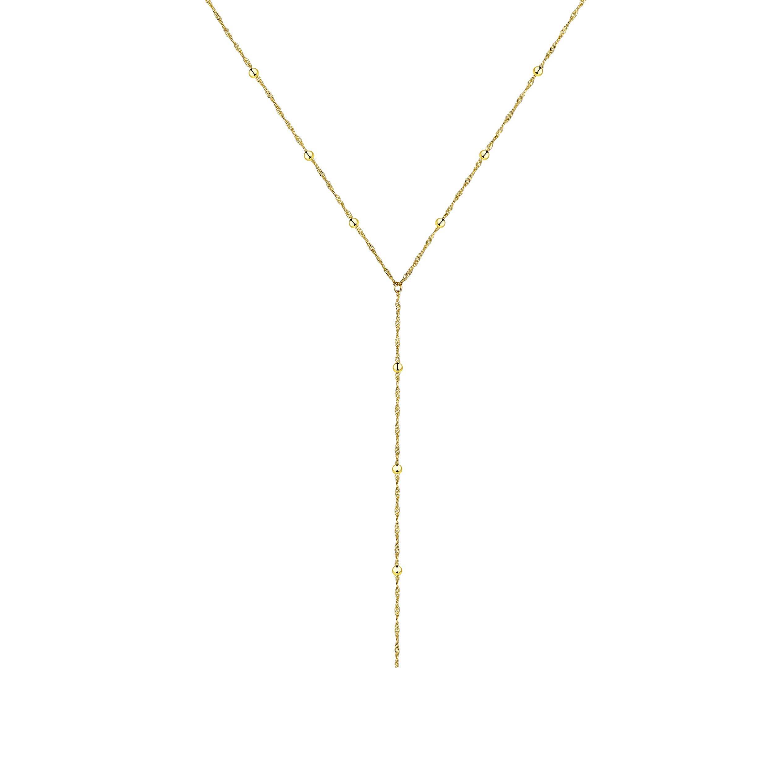 Coshilta Lariat Gold Necklace for Women, Dainty Long Necklace Gold Plated Y-Shaped Pendant Necklace Minimalist Drop Layered Necklaces Gold Plated