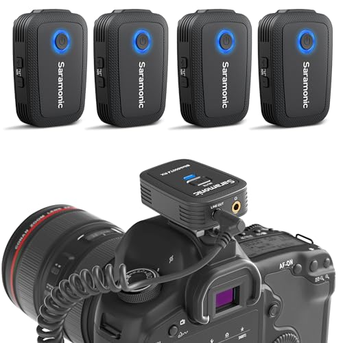 Saramonic 4-Channel Wireless Lavalier Microphone Set of 4, Blink500T4 Lapel Interview Microphone System 328ft Range for DSLR Camera Canon Sony iPhone Android Smartphone YouTube Vlogging Conference