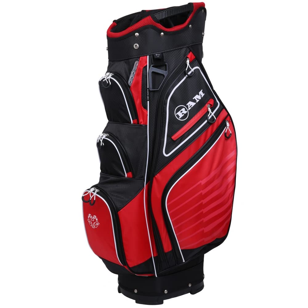 Ram Golf Bolsa ACCUBAR para Buggy/Carrito DE Golf con Sistema Divisor DE 14 VÍAS DE Longitud Completa, Negro/Rojo