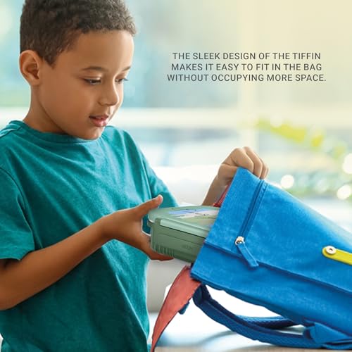 Image of MILTON Meal Safe 3 Inner Stainless Steel Tiffin Box for School with Steam Release Plug | PU Insulated, Leak-Proof, Food Grade I Lunch Box for Kids Boys, Girls with Snap Lock Lid, 630 ml, Dark Green