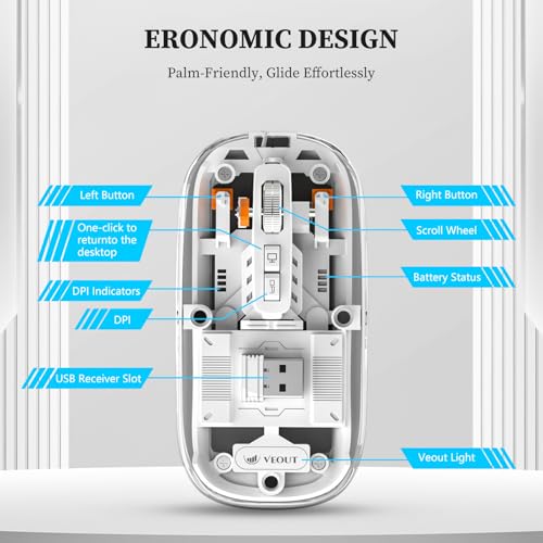 Image of Veout Wireless Bluetooth Mouse, Portable Silent Click Rechargeable Mouse with USB Receiver, 3-Level DPI, Compatible with Laptop, PC, Mac, Tablet, Phone