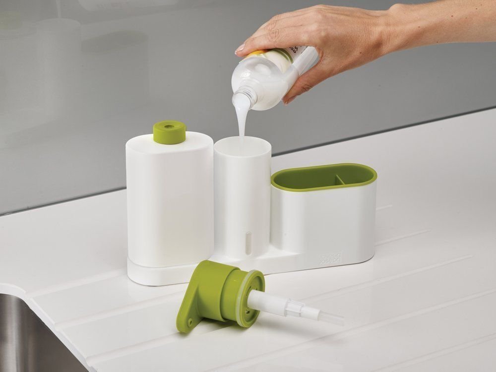 PEARL ACE 3-Piece Sink Tidy Set Plus - Kitchen Sink Organizer with Built in Soap Dispenser, Dishwasher Liquid, Brush, Sponge, etc. 4
