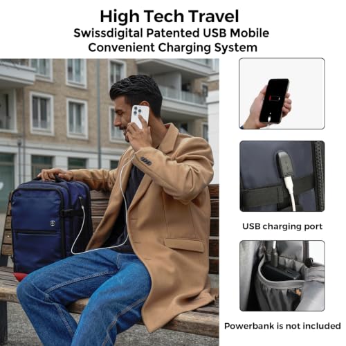Image of Swissdigital Design Travel Backpack 43l with USB Charging Port Laptop Backpack,TSA Friendly Flight Approved Carry-on Luggage Hand,Large Weekender Bag Fits 17 Inch Laptop Blue | SD1748-12