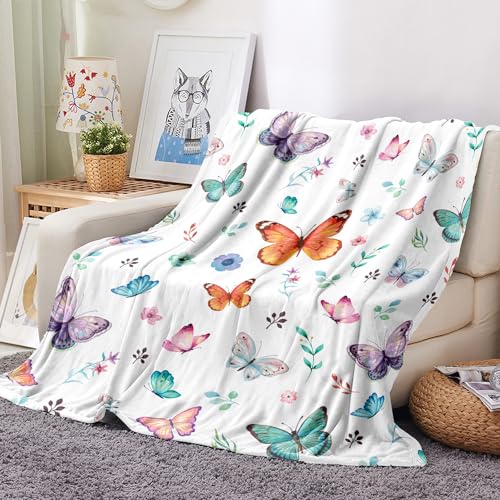 Rajahubri Butterfly Blanket Wildflowers Floral Throw Blanket Botanical Flower Blanket Ultra Soft Flannel Throw Blanket Lightweight Cozy Fluffy Plush Blanket For Bed Couch Sofa 50 Inch X 60 Inch thumb #1