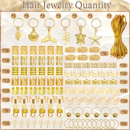 Juego 249 Piezas Joyas Doradas para Trenzas y Pinzas miniatura 4