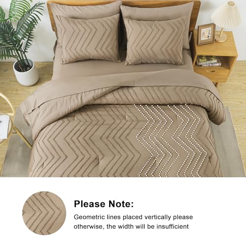 Image of Litanika Oversized Queen Size Comforter Set with Sheets Taupe - 7 Pieces Bed in a Bag Oversized Queen Boho Tufted Complete Bedding Sets with Comforter, Sheets, Pillowcases & Shams