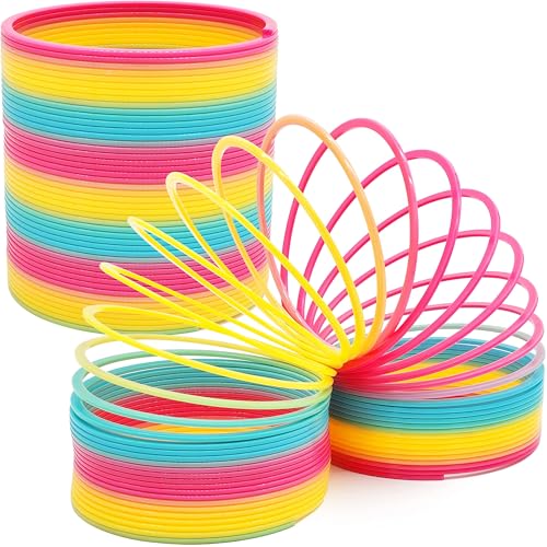 Image of The Dreidel Company Jumbo Rainbow Plastic Coil Spring 4-Pack, Party Favor for Kids, Individually Wrapped, 6 inch Inch (150mm) Spring