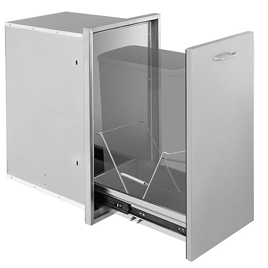 boldworks Outdoor Kitchen Drawers Big Outdoor Built in Garbage Can 13.6 x 26 x 19.3 Inch Pull Out Trash Drawer with Spring Lock to Store Up to 10 Gallon Trash Can for BBQ Island Grill Station