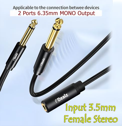 Image of [ 1.5 Meter ] 3.5mm Stereo Female to 2 Ports 6.35 Male Mono Cable, 3.5mm 1 /8 TRS Female to Dual 6.35mm 1 /4 TS Male Stereo to Mono Y Splitter Cable, 3.5 Female to 2 Ports 6.35 Male Mono Cable