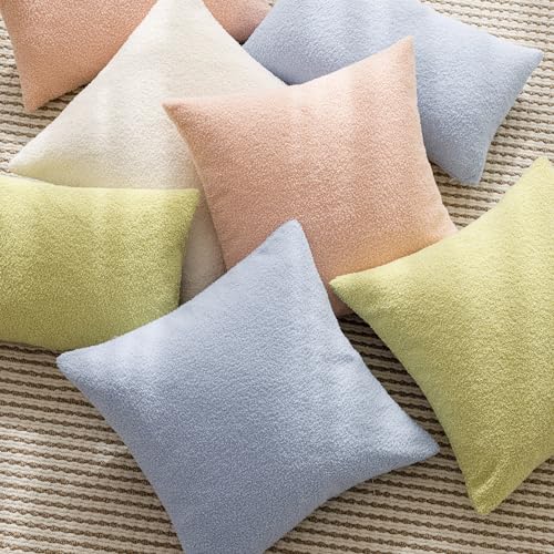 Image of Foindtower Pack of 2, Curly Faux Fur Decorative Throw Pillow Covers Soft Fuzzy Plush Cushion Case with Zipper Cozy Pillowcase for Home Living Room Couch Bed Sofa 18 x 18 Inch, Light Pink