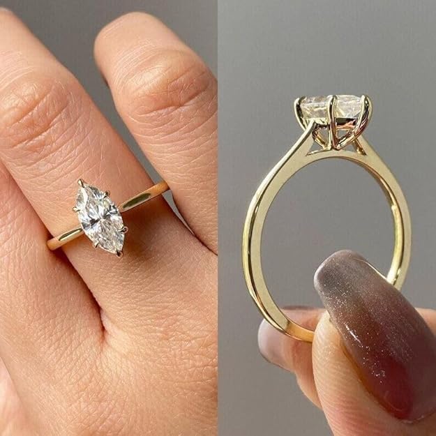 14k solid Gold 2.00 CT Marquise Cut Engagement Ring, Silver Solitaire Wedding Ring, Anniversary Rings, promise Rings - GJH0143