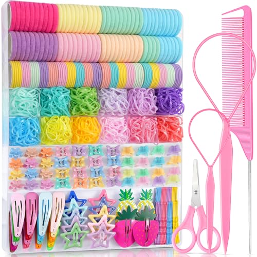 IKOCO 826PCS Hair Accessories for Girls Elastic Hair Ties with Colorful Clips and Tools