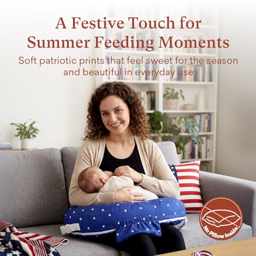 Image of Nursing Pillow Cover Compatible with My Brest Friend, 2 Pack Soft Breathable Replacement Covers, Machine Washable, Patriotic 4th of July, Stars Stripes