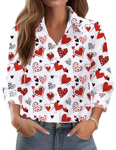 Long Sleeve Button Down Shirts for Women, Heart...