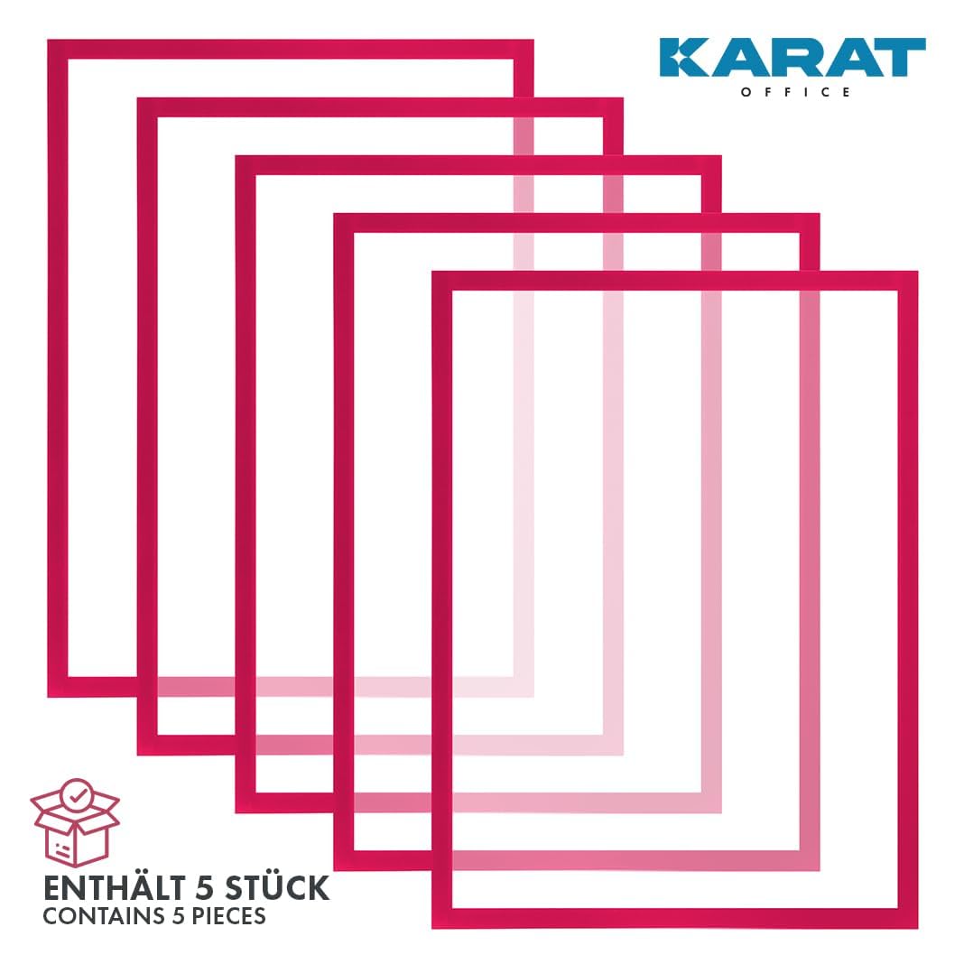 KARAT 5er Set Magnetrahmen DIN A4 Rahmen für Kinderzeichnungen, Dokumentenhalter, Infotasche, magnetische Bilderrahmen für Angebotsschilder, Blatthalter Dokumententasche (Außenmaß 23,3 x 32,5cm, Rot)