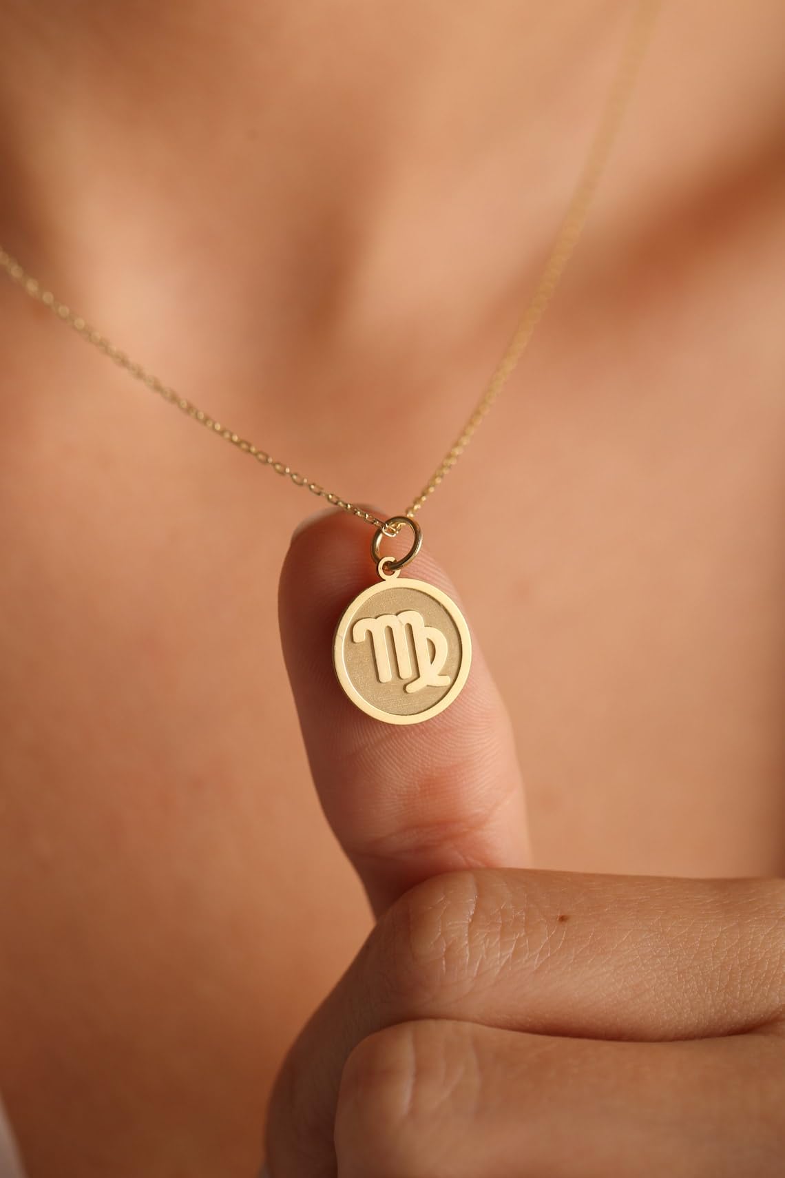 Collar de plata de ley 925 de 24 mm | Cadena de 45 cm | Virgo | Colgante con el símbolo de Virgo | Zodiaco | Colgante con el signo de Virgo | Día de la Madre | Joyería con baño de oro | L_01413