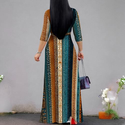Image of Women Plus Size 3 /4 Sleeve V Neck Maxi Dress with Pockets | Soft fabric relaxed fit three quarter sleeve v neck with pockets for party and daily wear