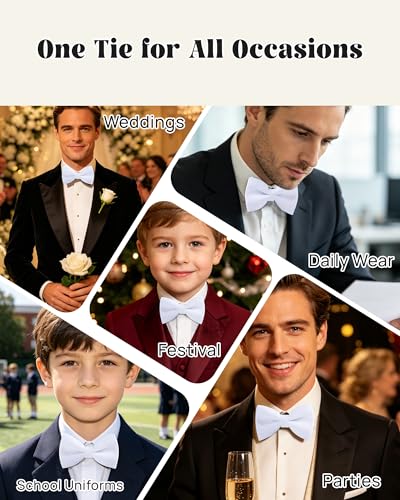 Image of WELROG Classic Pre-Tied Bow Tie for Children & Adults Solid Color Adjustable Bowtie