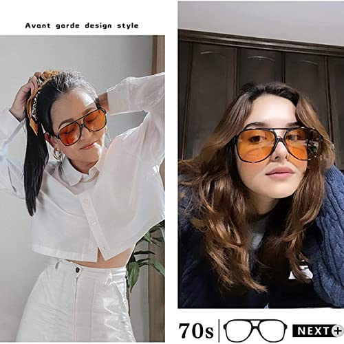 Image of Vintage Aviator Sunglasses for Women Men 70s Glasses Retro Oversized Yellow Lens Shades